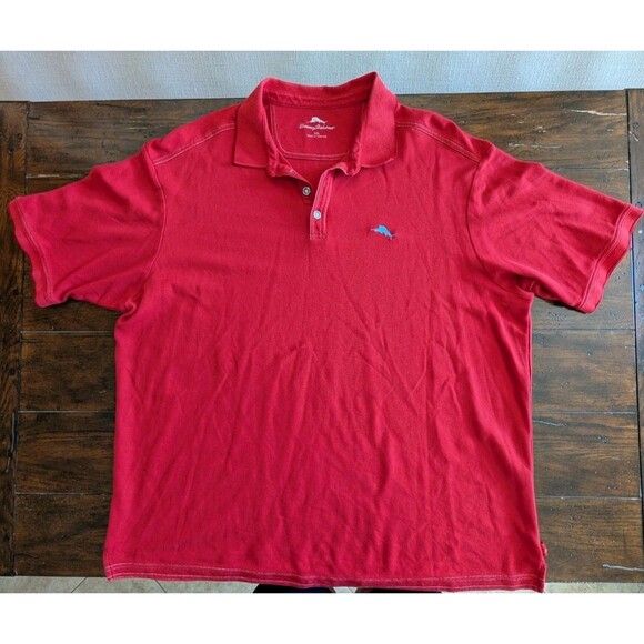Set of 2 Tommy Bahama Men XXL Polo Shirts Cotton Blend Dark Blue Red Golf Marlin - Picture 3 of 15